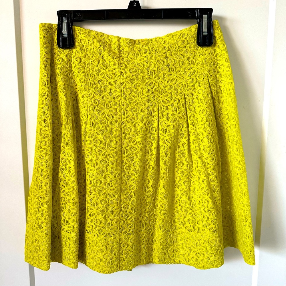 ANTHROPOLOGIE Tart Citron Skirt Neon Yellow Floral Lace A-Line Petite NEW - Picture 2 of 6